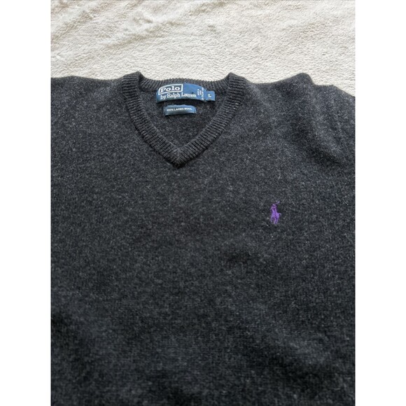 Polo Ralph Lauren 100% Lambs Wool Italian Yarn Sweater Pullover Gray Size Large - Picture 2 of 7